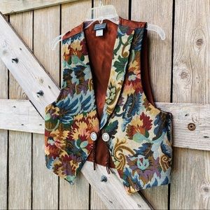 Vtg Roughrider 90’s Floral Tapestry Vest Western M